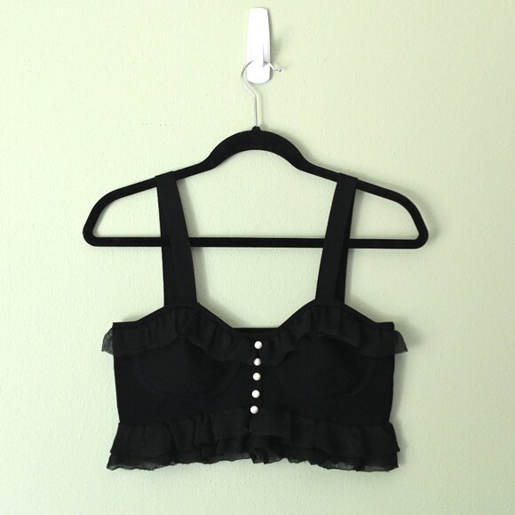 Sandro Black Ruffle Crop Top - Picture 4 of 16